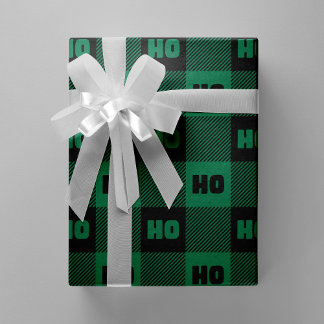 Ho Ho Ho Green Black Chic Christmas Buffalo Plaid Geschenkpapier