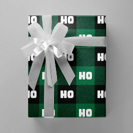 Ho Ho Ho Green Black White Christmas Buffalo Plaid Geschenkpapier