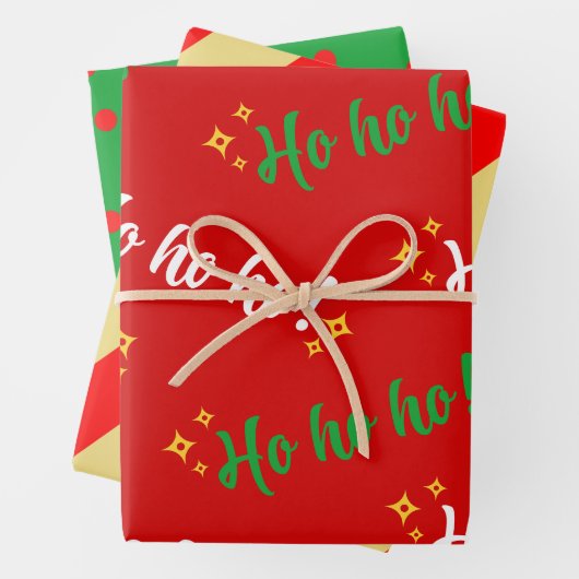 Ho Ho Ho Green Red White Yellow Geschenkpapier Set (Beispiel)