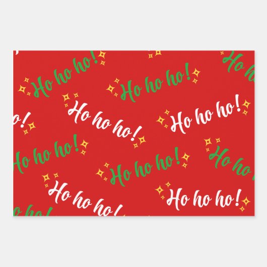 Ho Ho Ho Green Red White Yellow Geschenkpapier Set (Vorderseite)