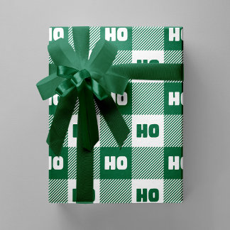 Ho Ho Ho Green White Chic Christmas Buffalo Plaid Geschenkpapier