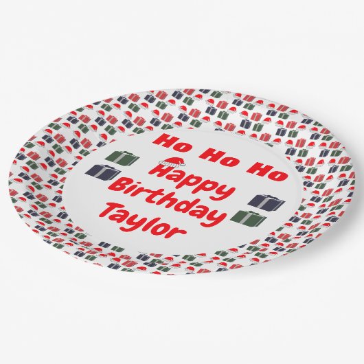 HO HO HO Happy Birthday Pappteller (Schrägansicht)