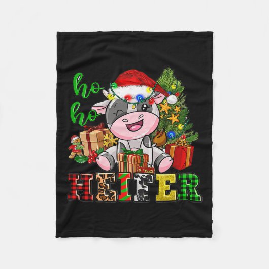 Ho Ho Ho Heifer Christmas Cow Santa Hat Farm Life  Fleecedecke (Vorderseite)