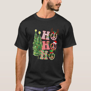 Ho Ho Ho Hippie Weihnachtsbaum Peace Sign Matching T-Shirt