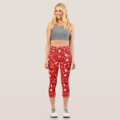 Ho Ho Ho Ho Red & White Christmas Pattern Capri Leggings (Vorderseite)