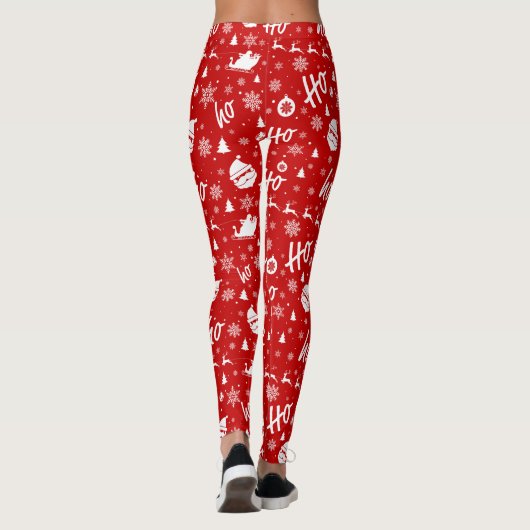 Ho Ho Ho Ho Red & White Christmas Pattern Leggings (Rückseite)