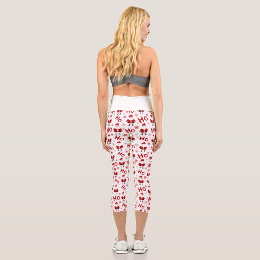 Ho Ho Ho Ho Santa Claus Weihnachtsmuster Capri Leggings (Rückseite)
