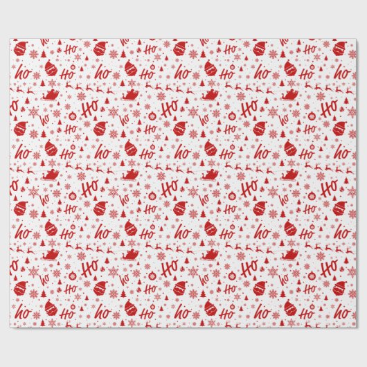 Ho Ho Ho Ho White & Red Christmas Pattern Geschenkpapier (Flach)
