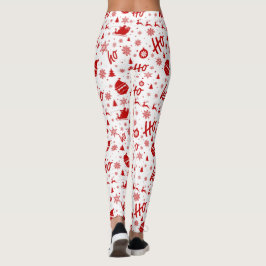 Ho Ho Ho Ho White & Red Christmas Pattern Long Leggings
