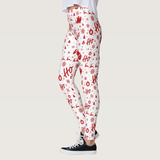Ho Ho Ho Ho White & Red Christmas Pattern Long Leggings (Links)