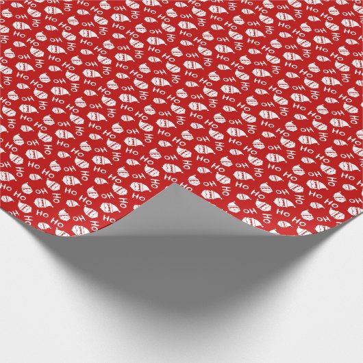 Ho Ho Ho Ho White & Red Santa Face Pattern Geschenkpapier (Ecke)