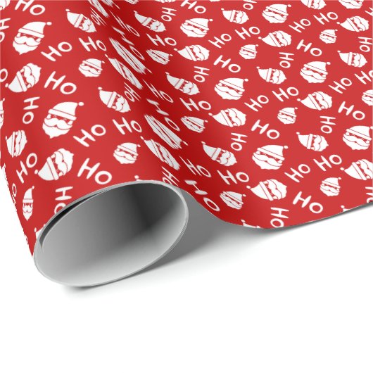 Ho Ho Ho Ho White & Red Santa Face Pattern Geschenkpapier (Rolleneckpunkt)