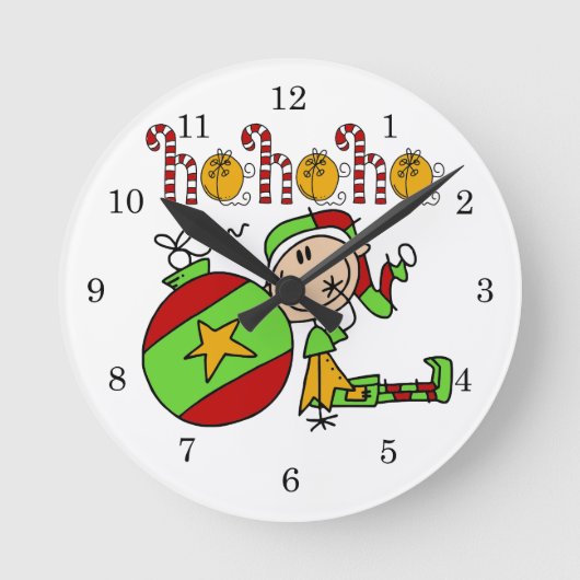 Ho Ho Ho Holiday Elf Runde Wanduhr (Vorderseite)
