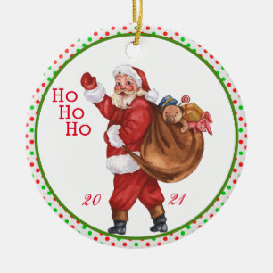 HO HO HO! Jolly Old Santa Claus mit Tasche Spielze Keramik Ornament