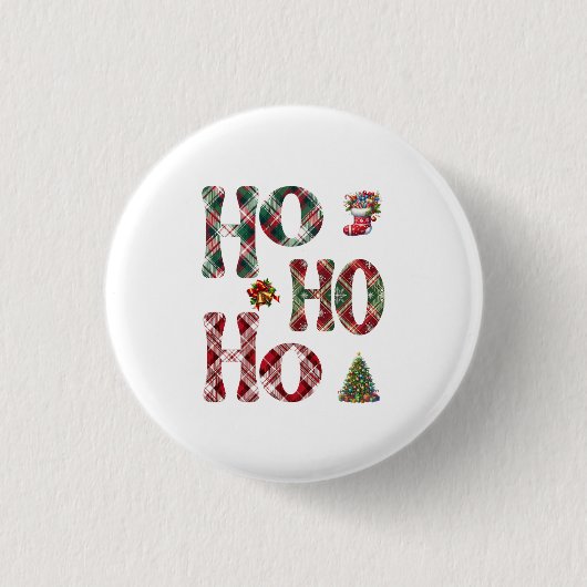 Ho Ho Ho Kariert Weihnachten Button (Vorderseite)