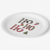 Ho Ho Ho Kariert Weihnachten Pappteller (Schrägansicht)
