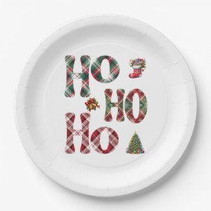 Ho Ho Ho Kariert Weihnachten Pappteller