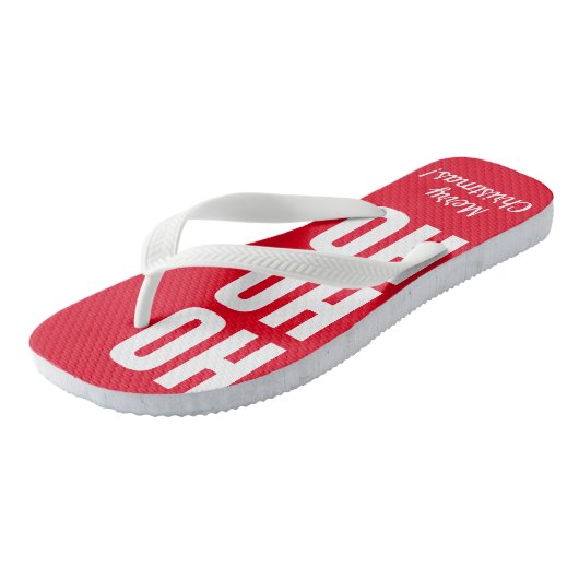 HO HO HO lustiger roter, tropischer Weihnachtsstra Badesandalen (Schrägansicht)