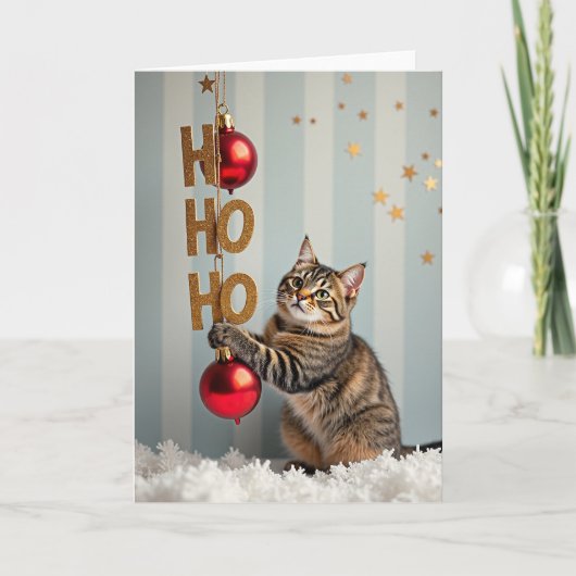 Ho Ho Ho Meowry Christmas Cat Karte (Vorderseite)