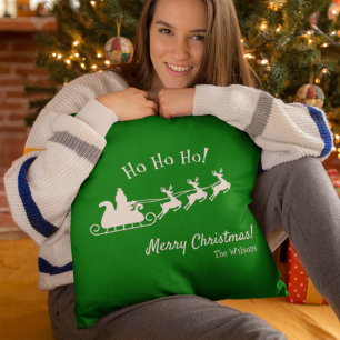 Ho Ho Ho Merry Christmas with Santa, Green Kissen