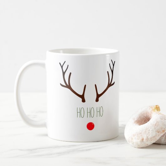 "Ho ho ho" Minimal Rudolph the Red Nosed Rentier Kaffeetasse (Mit Donut)