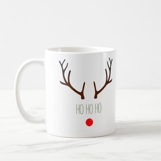 "Ho ho ho" Minimal Rudolph the Red Nosed Rentier Kaffeetasse (Links)