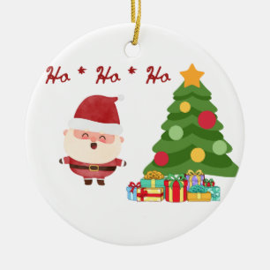 Ho, Ho, Ho mit Santa und Tannenbaum auf einem  Keramik Ornament