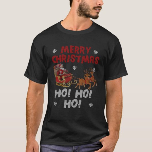 Ho Ho Ho mit Weihnachtsmannmütze Frohe Weihnachten T-Shirt (Vorderseite)