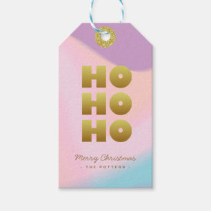Ho Ho Ho   Pastell Pink Gradient & Gold Weihnachte Geschenkanhänger