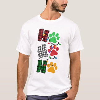Ho Ho Ho Paw druckt Karierten Weihnachtsleuchten H T-Shirt