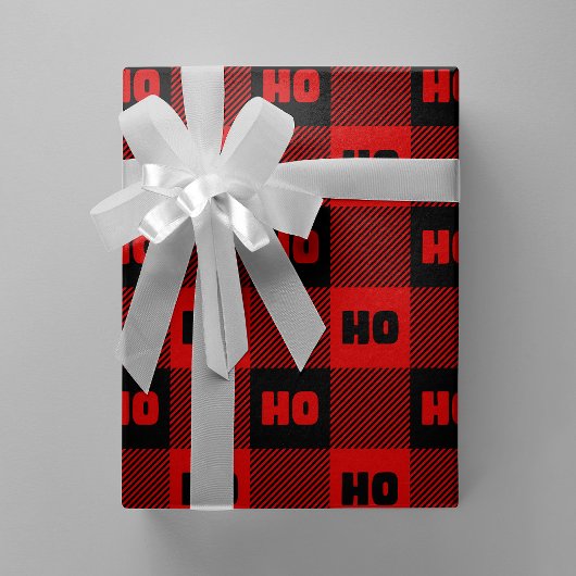 Ho Ho Ho Red & Black Chic Christmas Buffalo Plaid Geschenkpapier