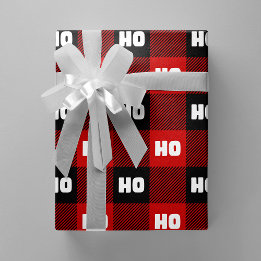 Ho Ho Ho Red Black White Christmas Buffalo Plaid Geschenkpapier