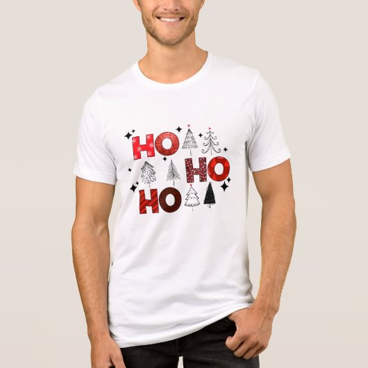 Ho Ho Ho Red Christmas Trees Winterurlaub Tri-Blend Shirt (Vorderseite)