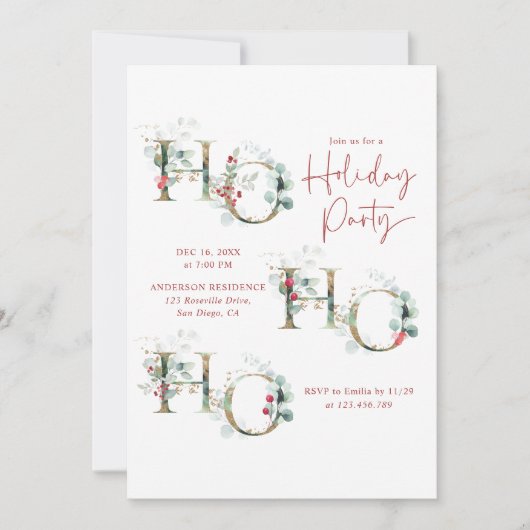 Ho Ho Ho Red Green Moderne Feier Einladung (Vorderseite)