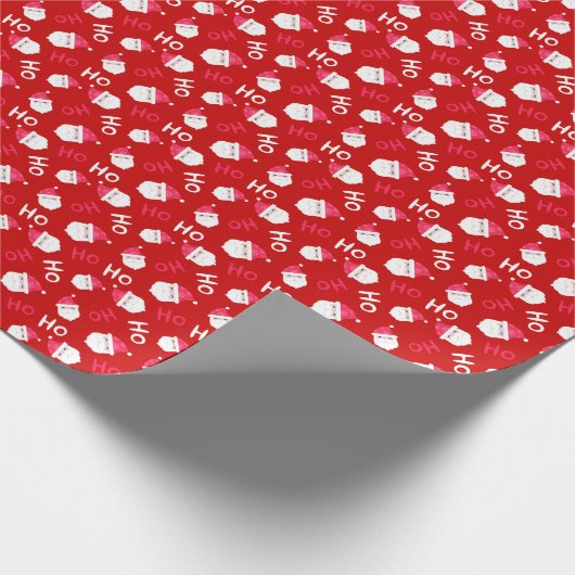 Ho Ho Ho Red & White Santa Claus Pattern Geschenkpapier (Ecke)