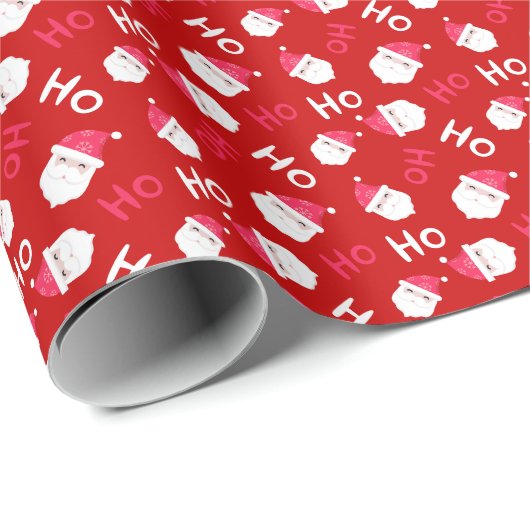 Ho Ho Ho Red & White Santa Claus Pattern Geschenkpapier (Rolleneckpunkt)