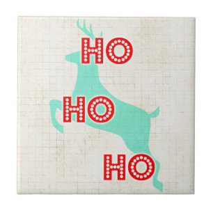 ho ho ho Rentiere rote blaue Weihnachten Vintag Fliese