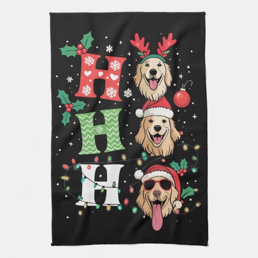 Ho Ho Ho Retriever Golden Weihnachten Geschirrtuch (Vertikal)