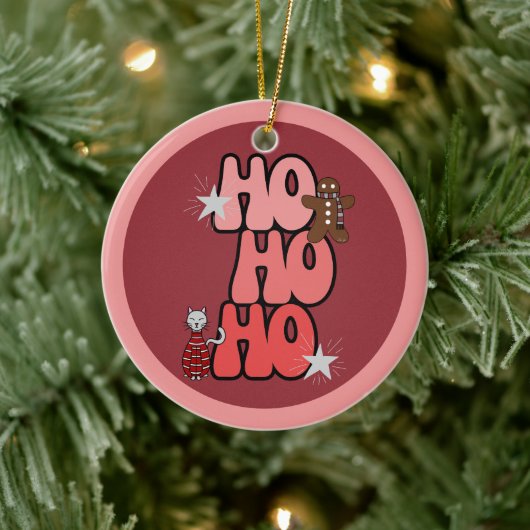 HO HO HO Retro Christmas Keramik Ornament (Baum)