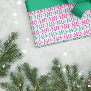 Ho Ho Ho Rosa-und Grün-Weihnachten Geschenkpapier