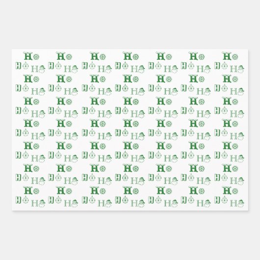 Ho Ho Ho Rot-Grün Schwarz niedlich Weihnachten Geschenkpapier Set (Vorderseite 3)