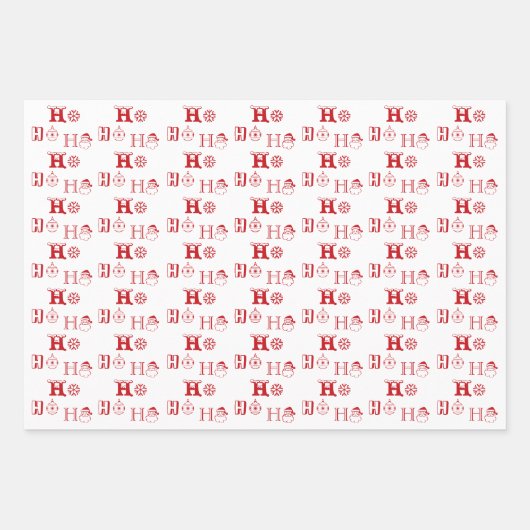 Ho Ho Ho Rot-Grün Schwarz niedlich Weihnachten Geschenkpapier Set (Vorderseite 2)