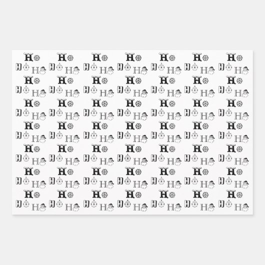 Ho Ho Ho Rot-Grün Schwarz niedlich Weihnachten Geschenkpapier Set (Vorderseite)