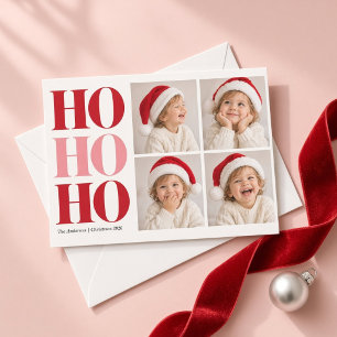 Ho Ho Ho Rot Pink Vier-Fotos-Christmas-Karte Feiertagskarte