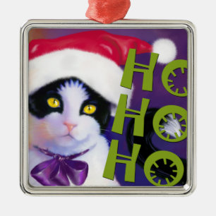 Ho Ho Ho Sankt-Katze Quadrat. Verzierung Ornament Aus Metall