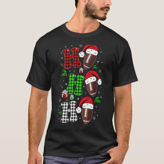 Ho Ho Ho Santa American Football Weihnachten T-Shirt (Vorderseite)