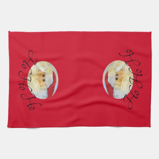 Ho Ho Ho Santa Claus Face Red Christmas Geschirrtuch (Horizontal)