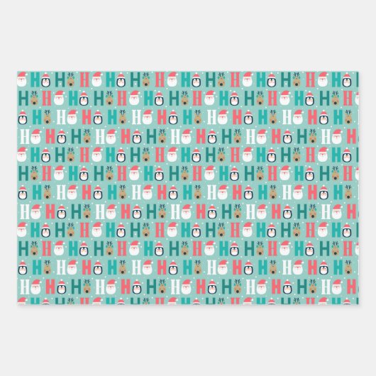 Ho Ho Ho Santa Claus & Friends Pattern Geschenkpapier Set (Vorderseite 2)