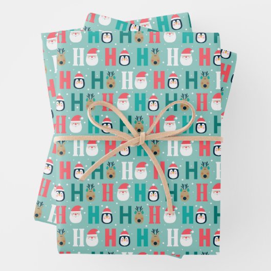 Ho Ho Ho Santa Claus & Friends Pattern Geschenkpapier Set (Beispiel)