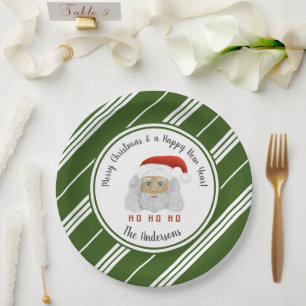 HO HO HO Santa Claus Green Lines Frohe Weihnachten Pappteller